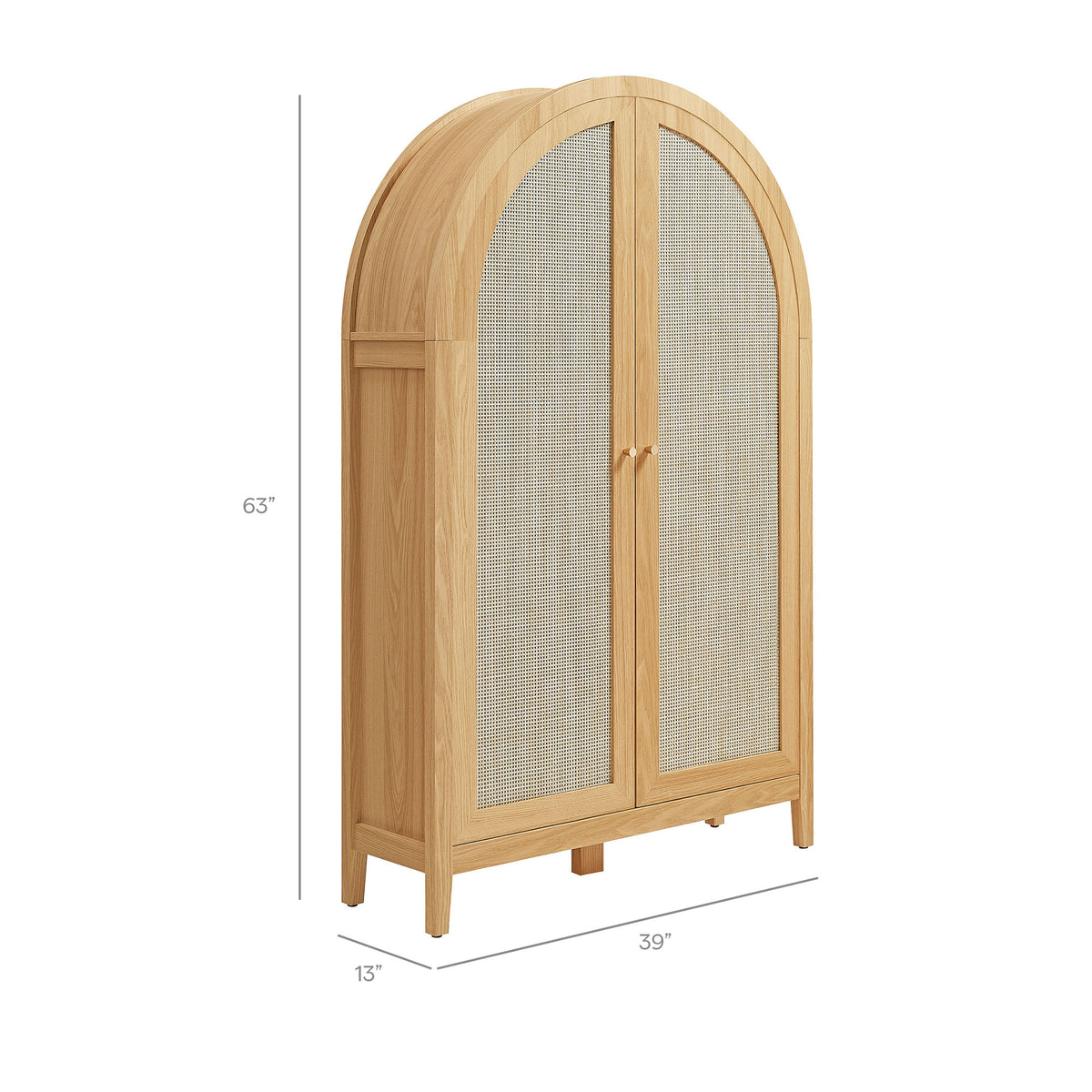 Calista 63 Inch Arched Storage Cabinet With Folding Desk - Oak