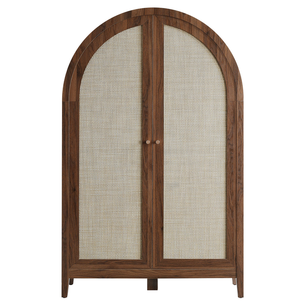 Calista 63 Inch Arched Storage Cabinet With Folding Desk - Walnut