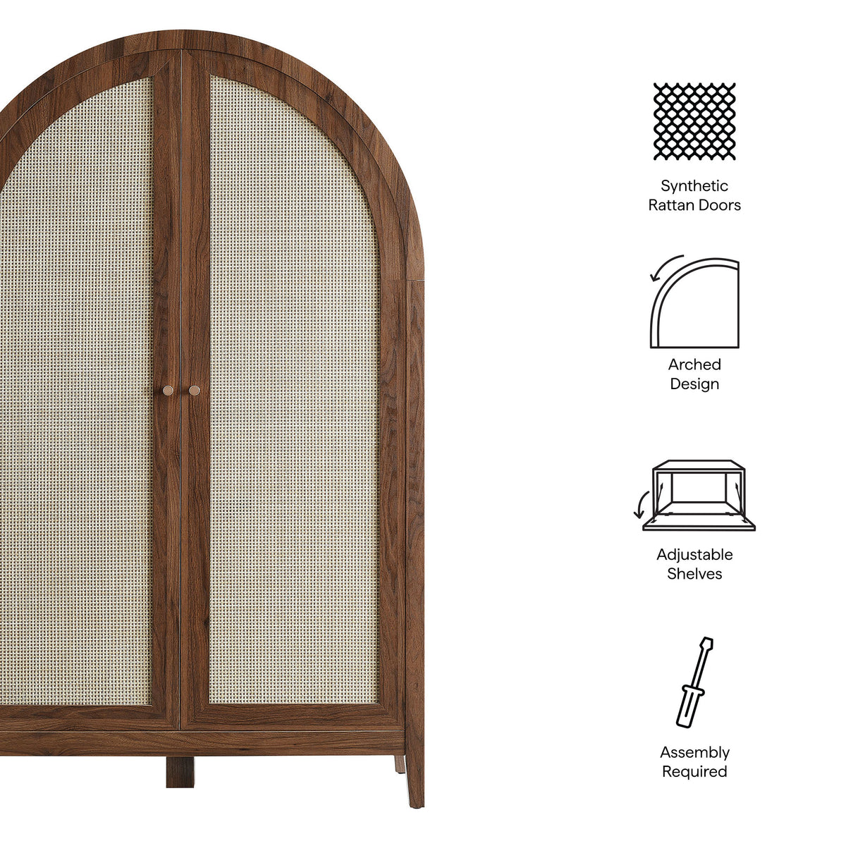 Calista 63 Inch Arched Storage Cabinet With Folding Desk - Walnut