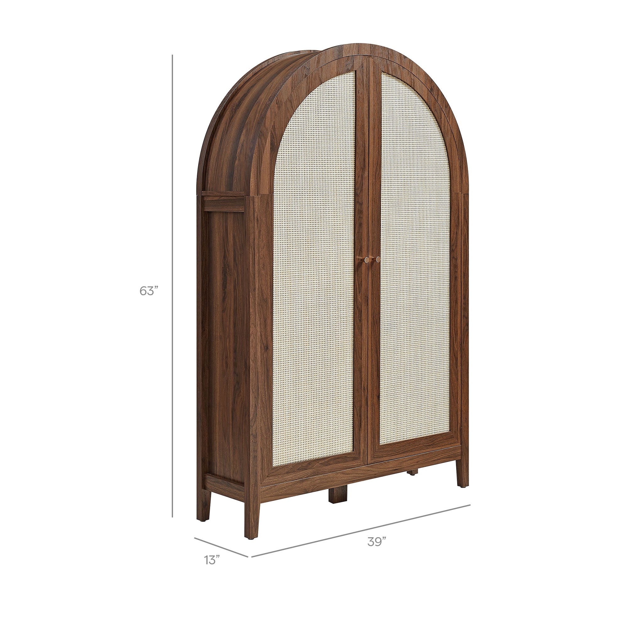 Calista 63 Inch Arched Storage Cabinet With Folding Desk - Walnut