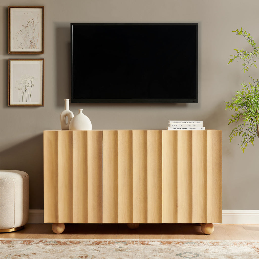 Sorren 54 Inch Scalloped Wood 3-Door Sideboard - Natural