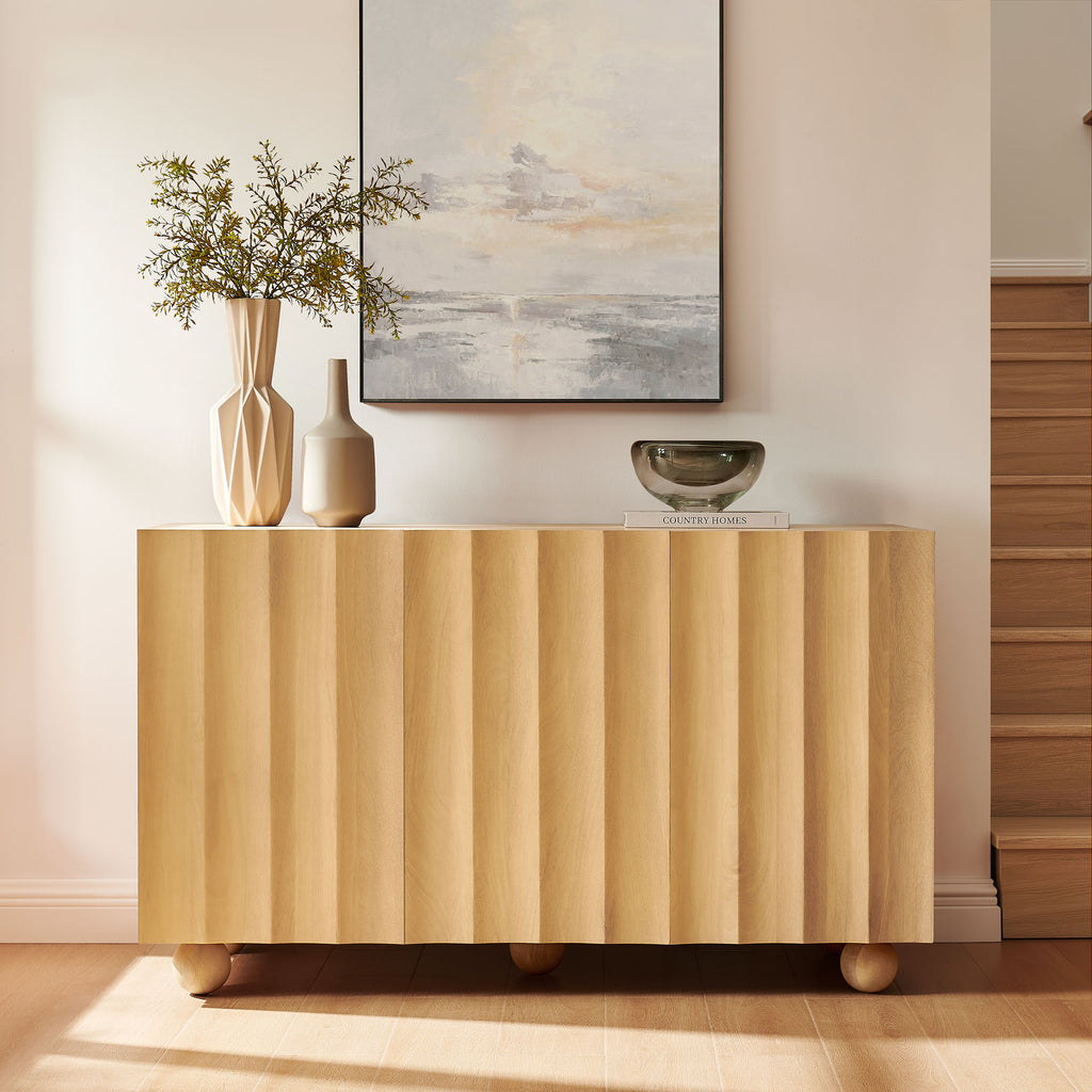 Sorren 54 Inch Scalloped Wood 3-Door Sideboard - Natural