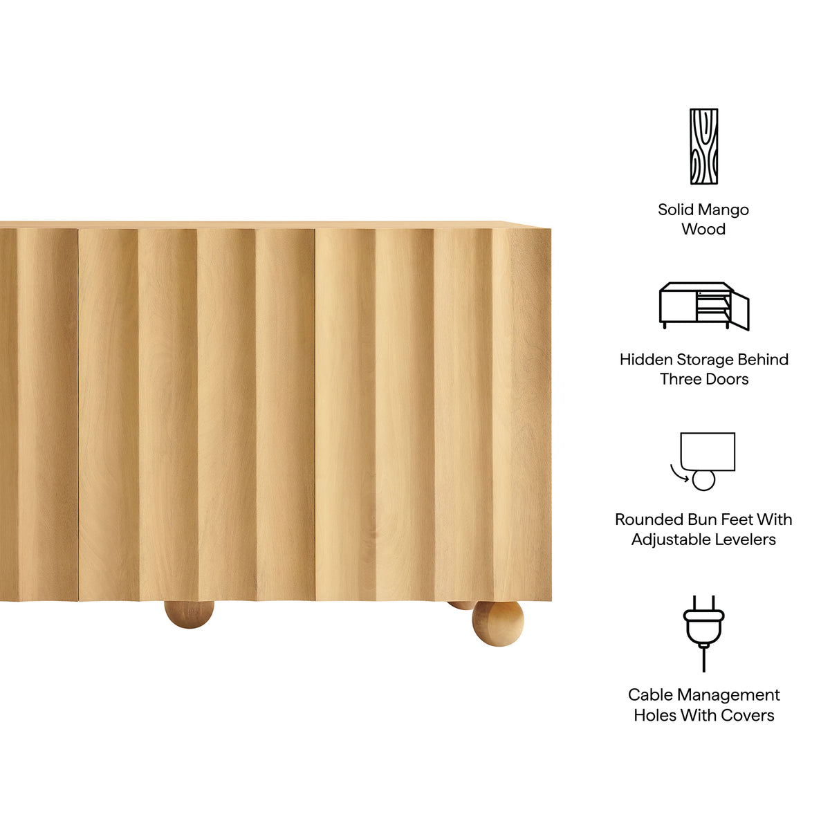 Sorren 54 Inch Scalloped Wood 3-Door Sideboard - Natural