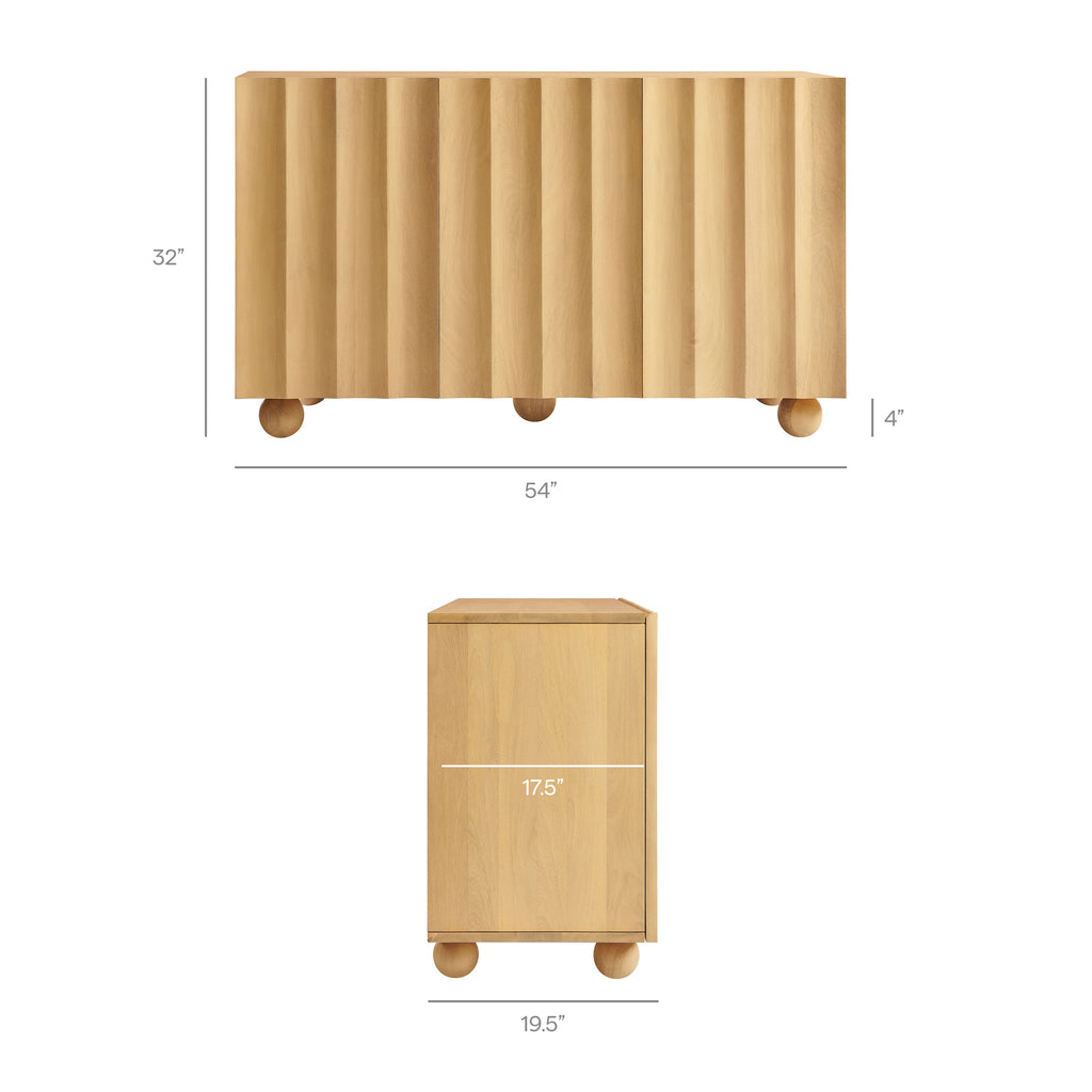 Sorren 54 Inch Scalloped Wood 3-Door Sideboard - Natural