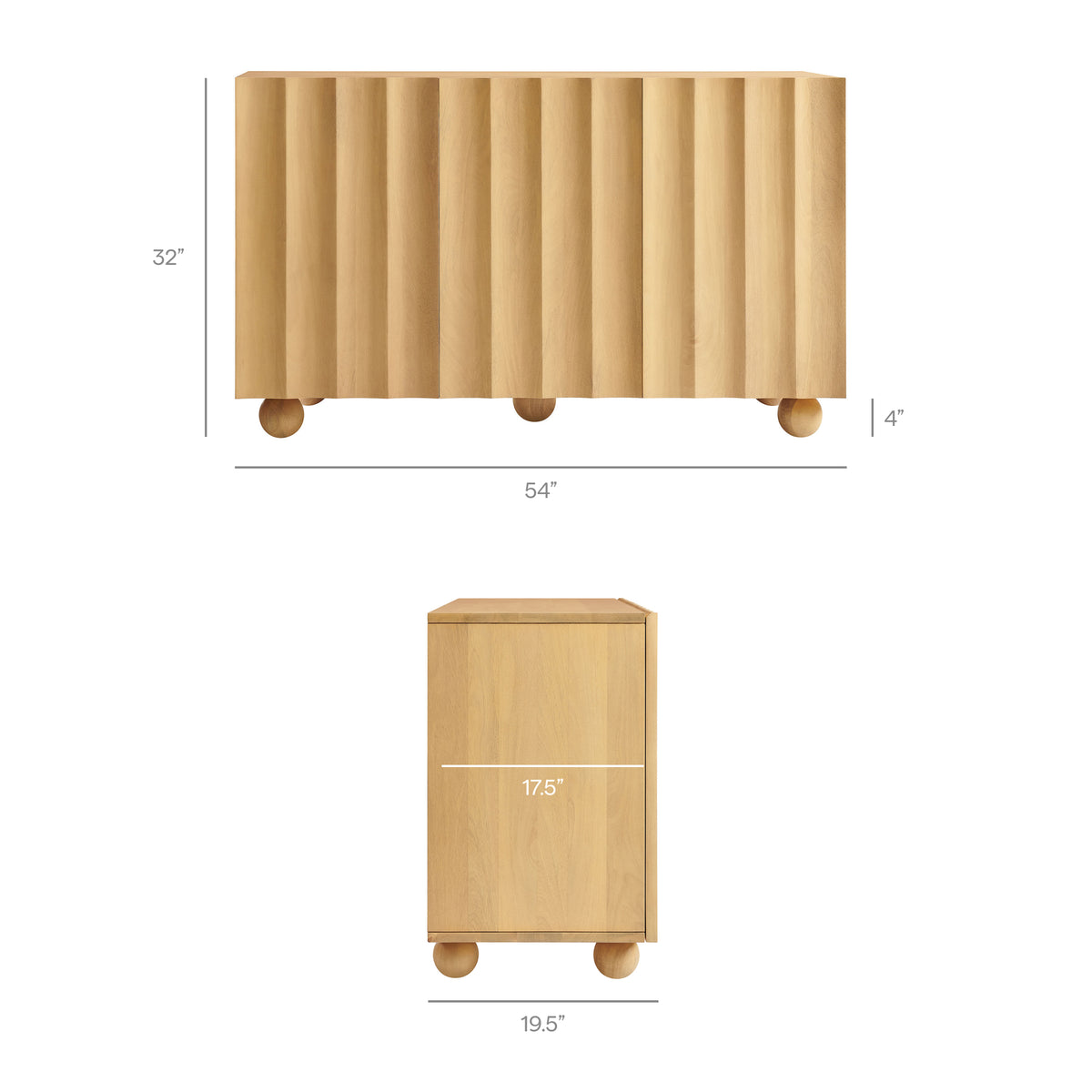 Sorren 54 Inch Scalloped Wood 3-Door Sideboard - Natural