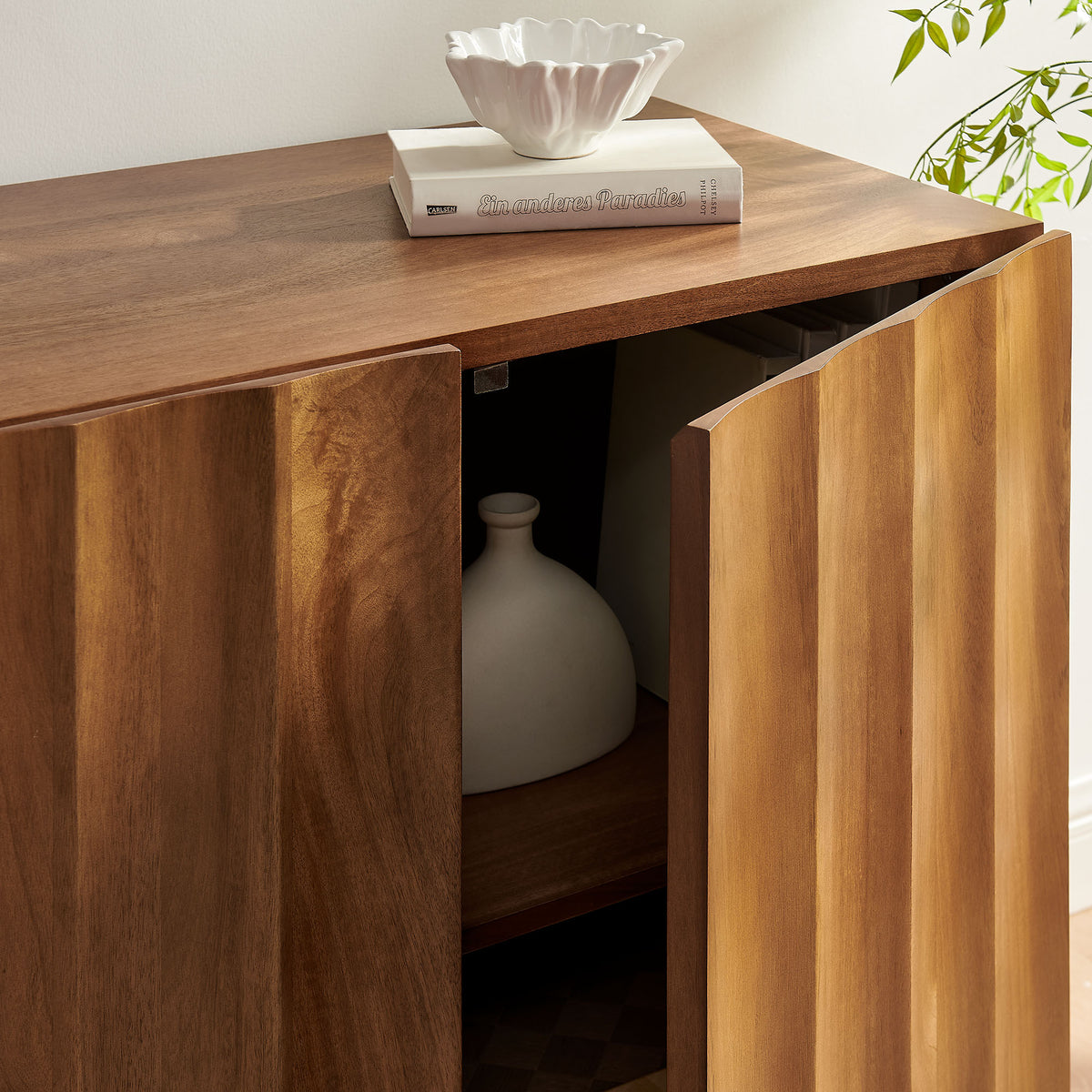 Sorren 54 Inch Scalloped Wood 3-Door Sideboard - Walnut
