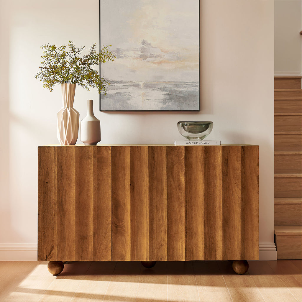 Sorren 54 Inch Scalloped Wood 3-Door Sideboard - Walnut