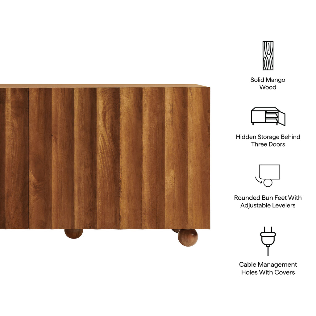 Sorren 54 Inch Scalloped Wood 3-Door Sideboard - Walnut