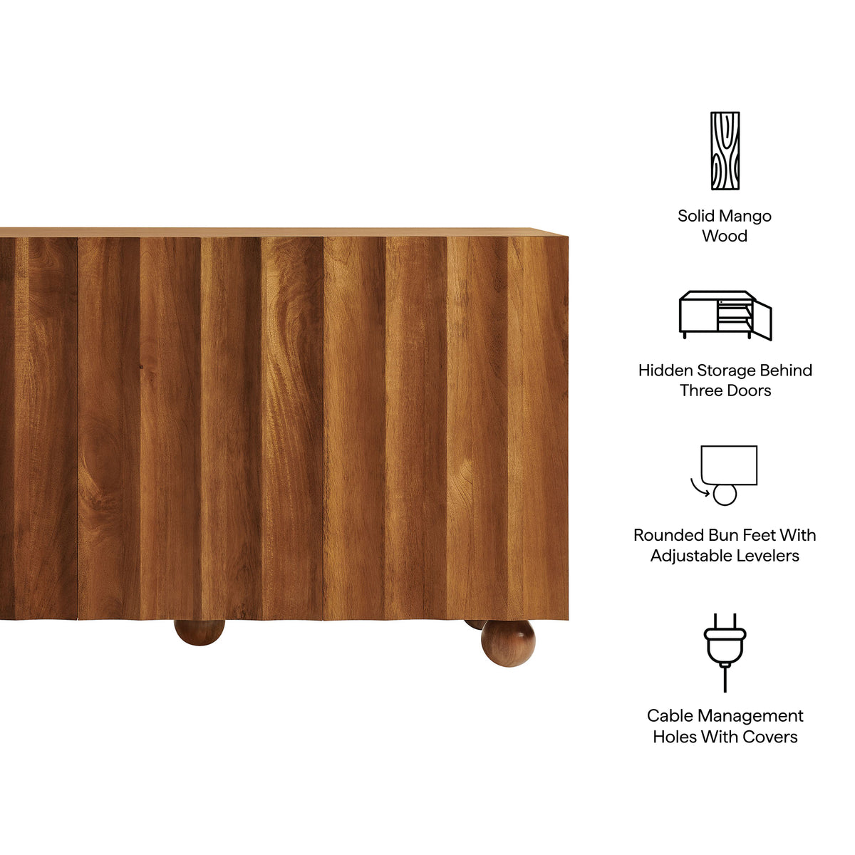 Sorren 54 Inch Scalloped Wood 3-Door Sideboard - Walnut