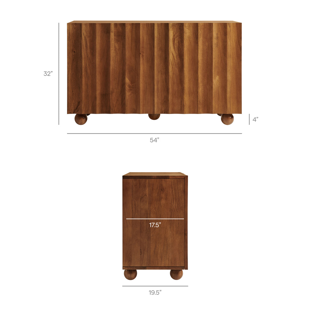 Sorren 54 Inch Scalloped Wood 3-Door Sideboard - Walnut