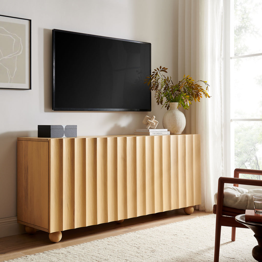 Sorren 72 Inch Scalloped Wood 4-Door Sideboard - Natural