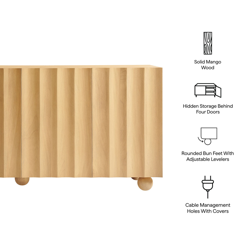 Sorren 72 Inch Scalloped Wood 4-Door Sideboard - Natural