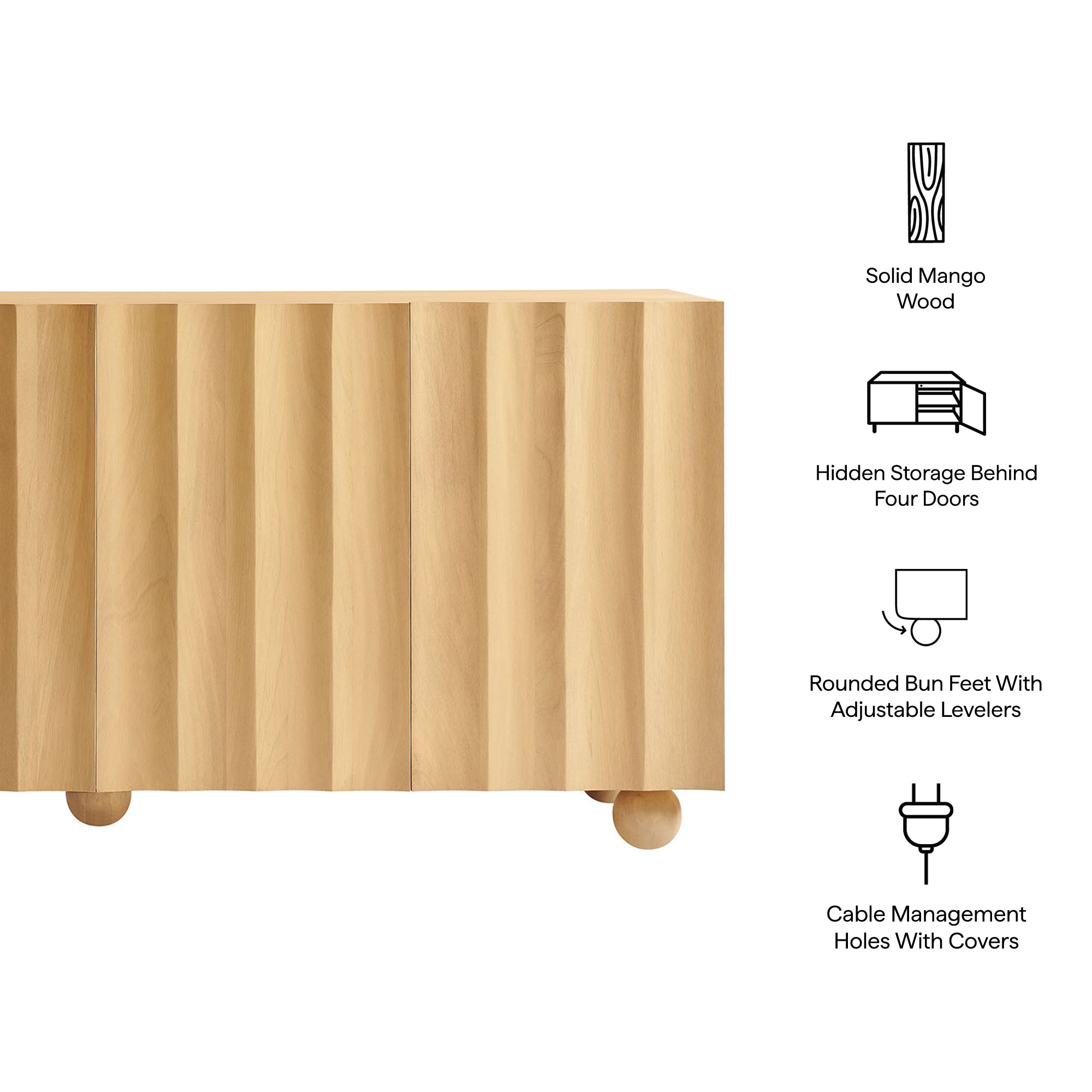 Sorren 72 Inch Scalloped Wood 4-Door Sideboard - Natural
