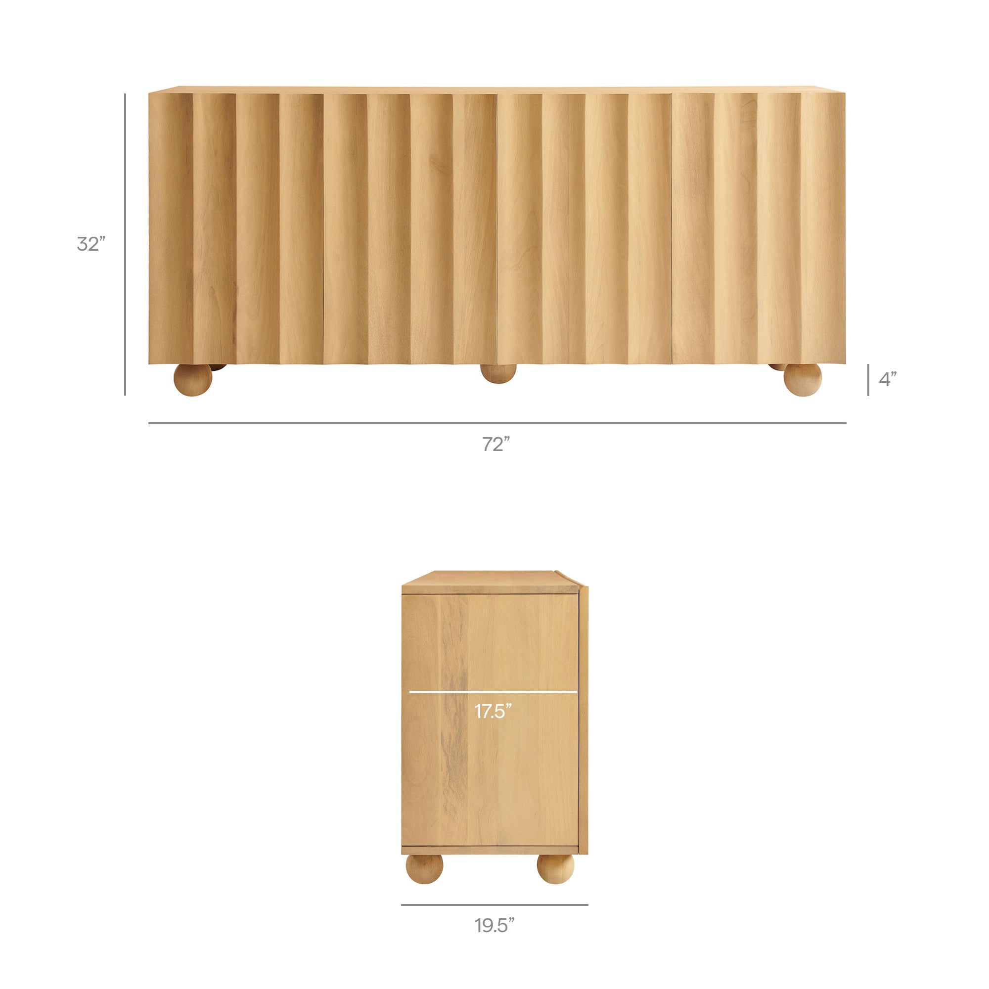 Sorren 72 Inch Scalloped Wood 4-Door Sideboard - Natural