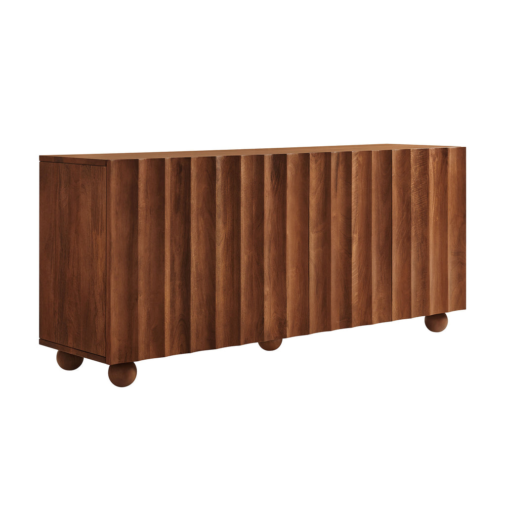 Sorren 72 Inch Scalloped Wood 4-Door Sideboard - Walnut