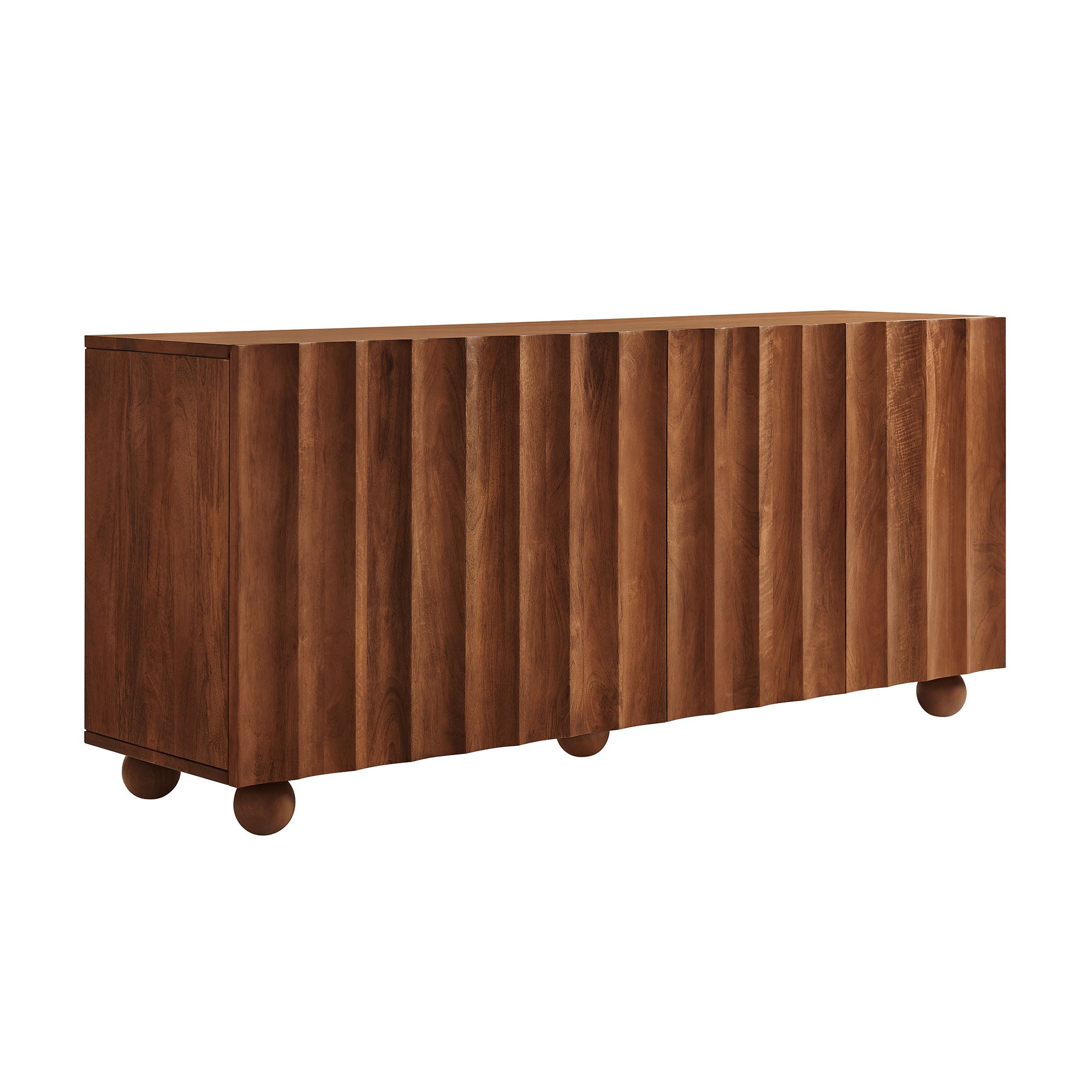 Sorren 72 Inch Scalloped Wood 4-Door Sideboard - Walnut