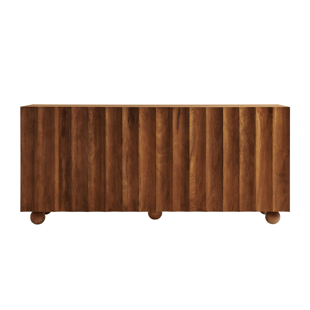 Sorren 72 Inch Scalloped Wood 4-Door Sideboard - Walnut