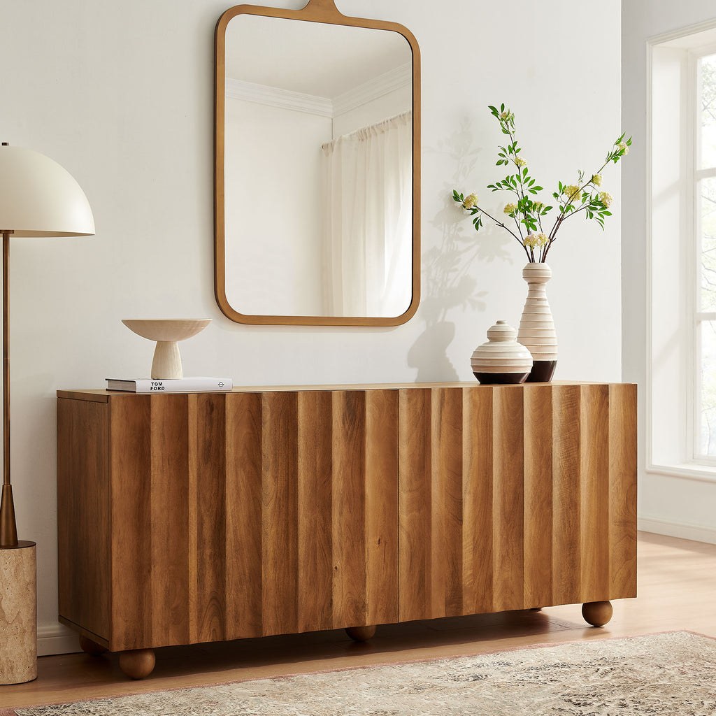 Sorren 72 Inch Scalloped Wood 4-Door Sideboard - Walnut