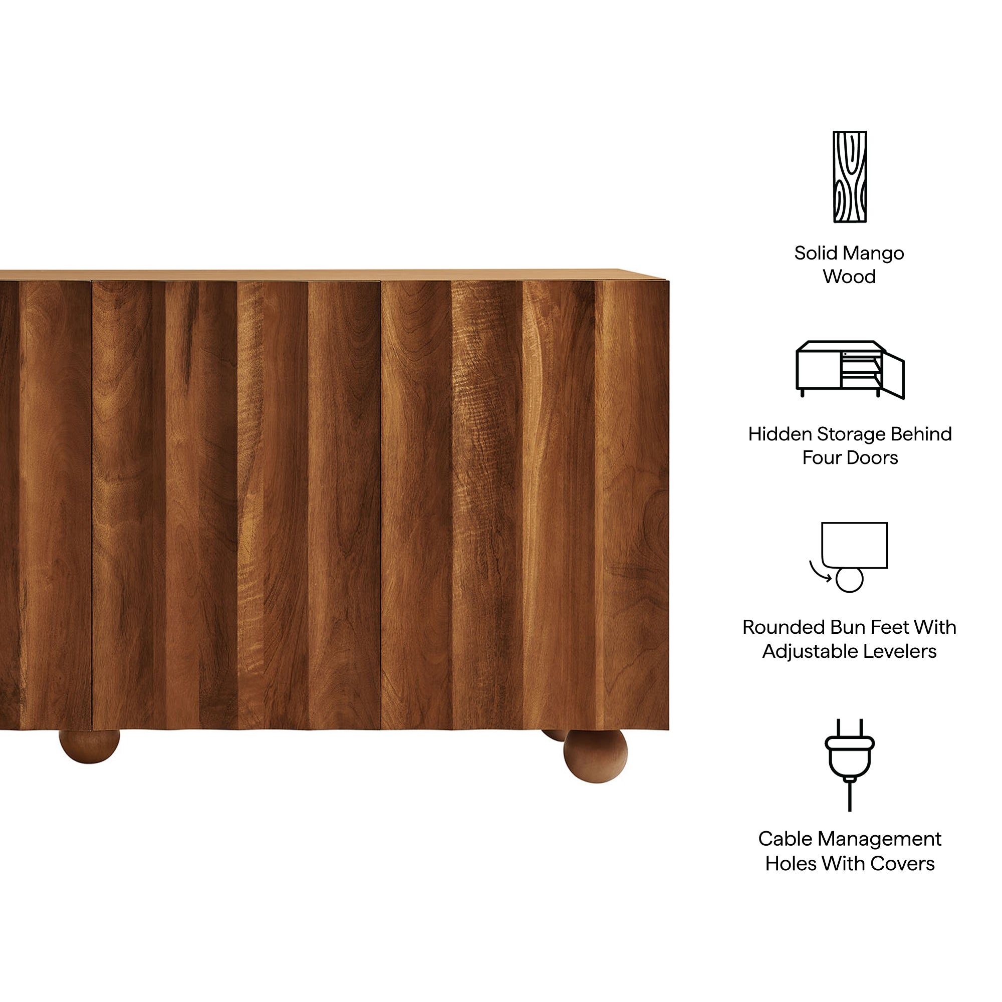 Sorren 72 Inch Scalloped Wood 4-Door Sideboard - Walnut