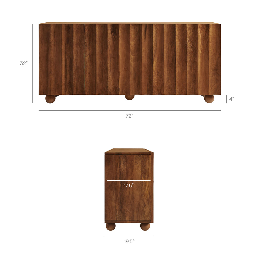 Sorren 72 Inch Scalloped Wood 4-Door Sideboard - Walnut