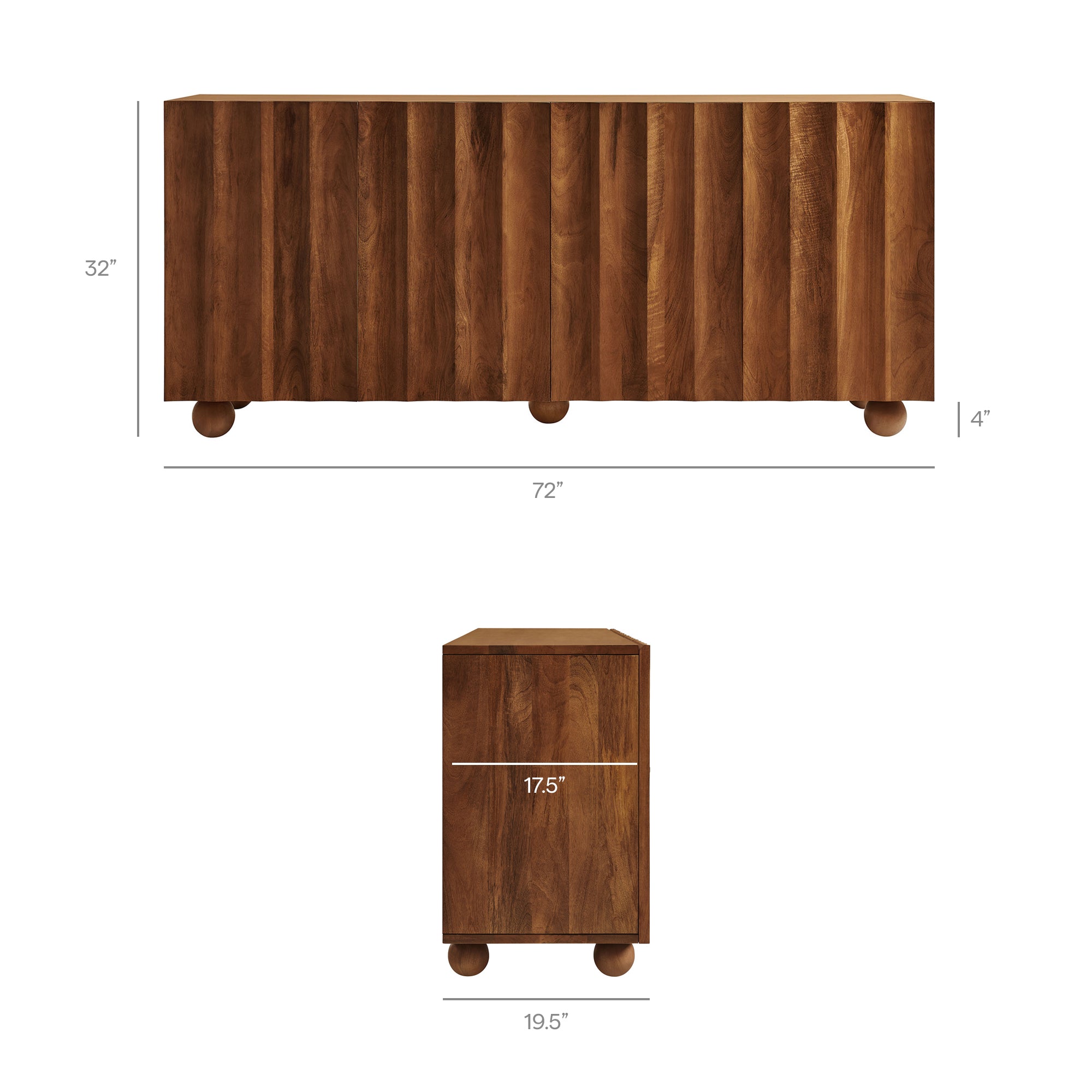 Sorren 72 Inch Scalloped Wood 4-Door Sideboard - Walnut