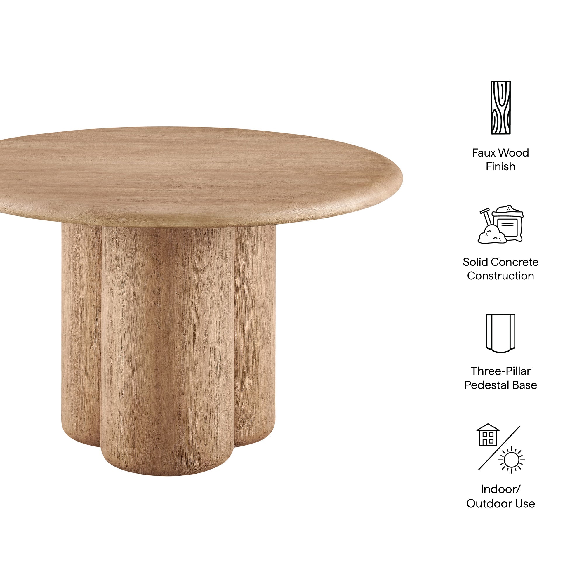 Tori 48 Inch Round Indoor and Outdoor Patio Dining Table - Oak