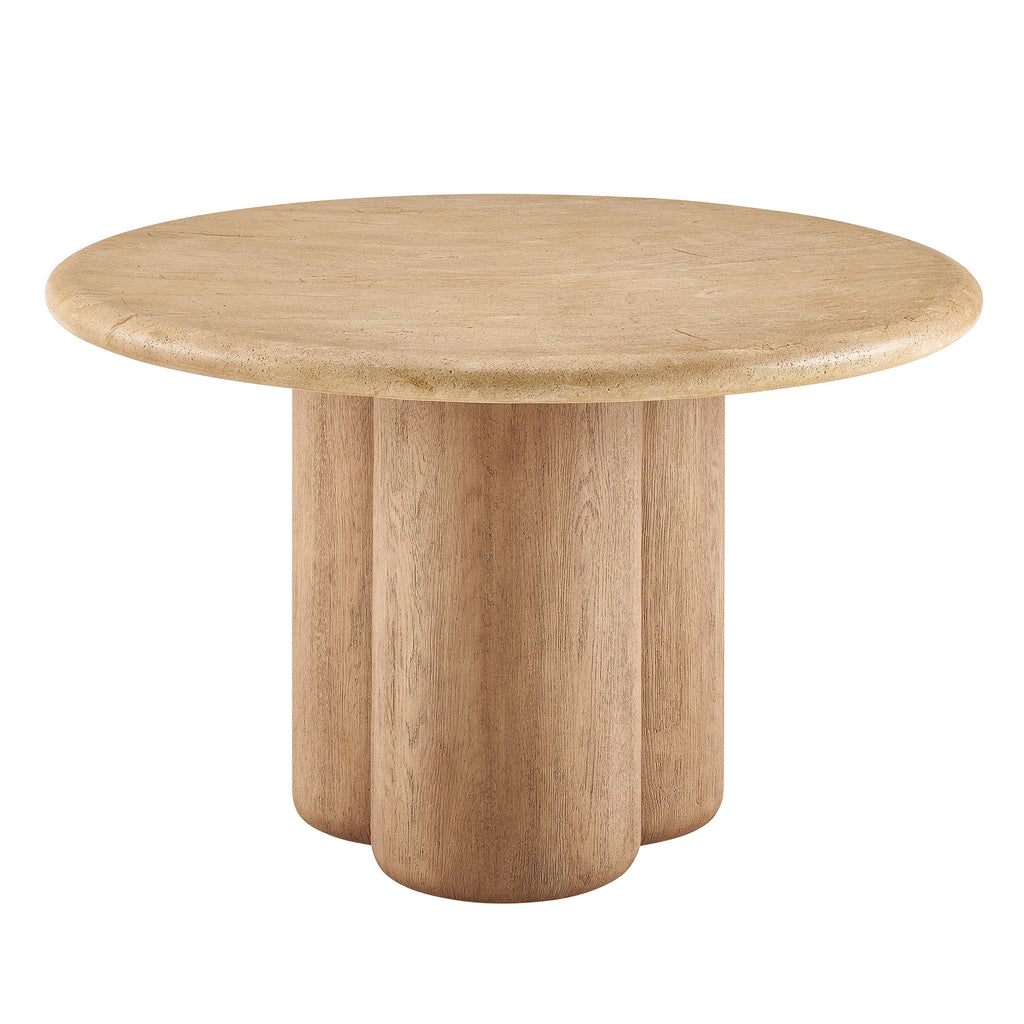 Tori 48 Inch Round Indoor and Outdoor Patio Dining Table - Travertine