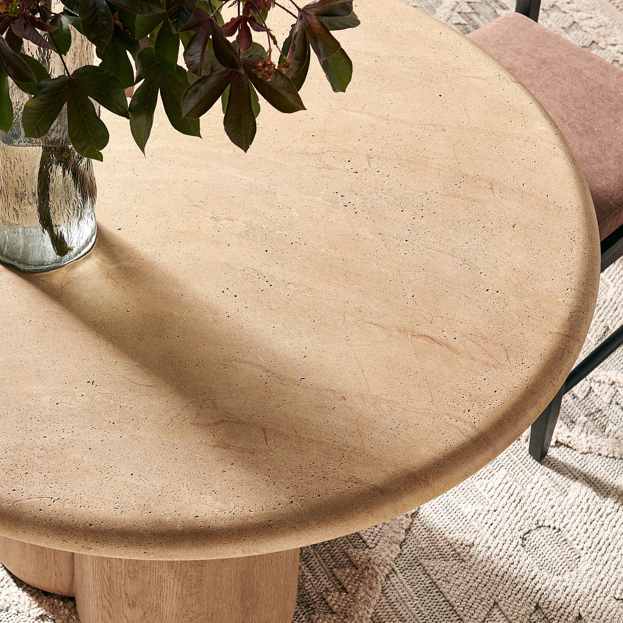 Tori 48 Inch Round Indoor and Outdoor Patio Dining Table - Travertine