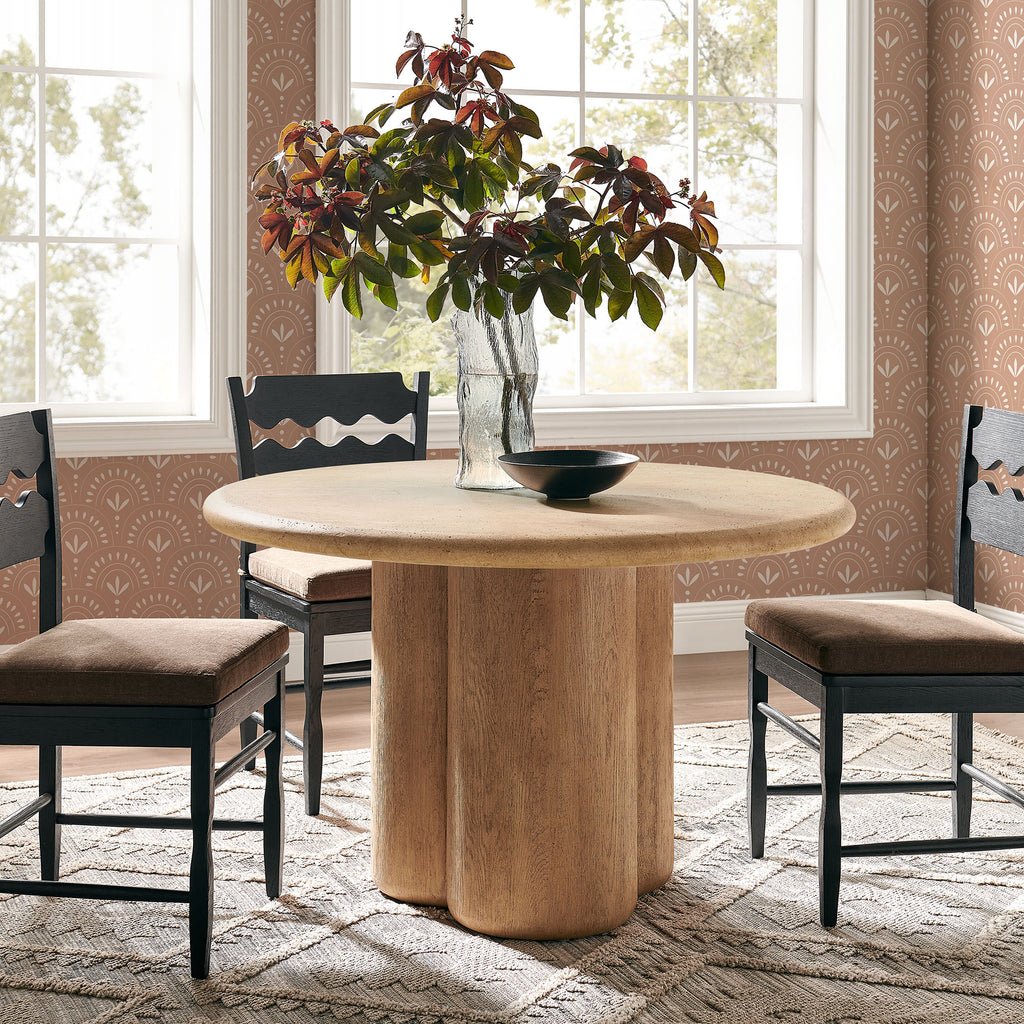 Tori 48 Inch Round Indoor and Outdoor Patio Dining Table - Travertine