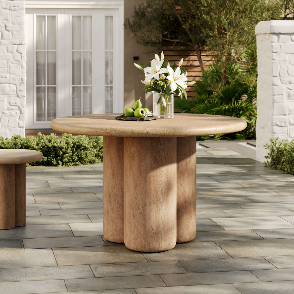 Tori 48 Inch Round Indoor and Outdoor Patio Dining Table - Travertine