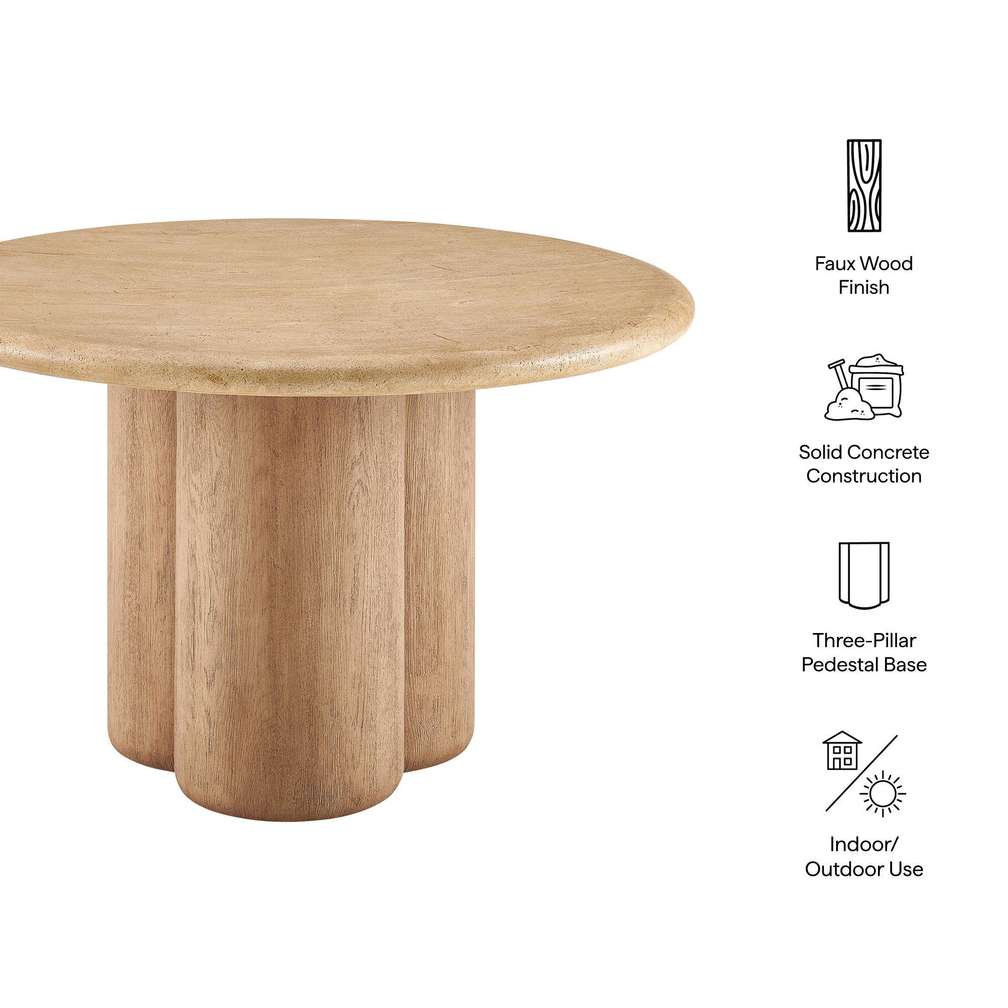 Tori 48 Inch Round Indoor and Outdoor Patio Dining Table - Travertine