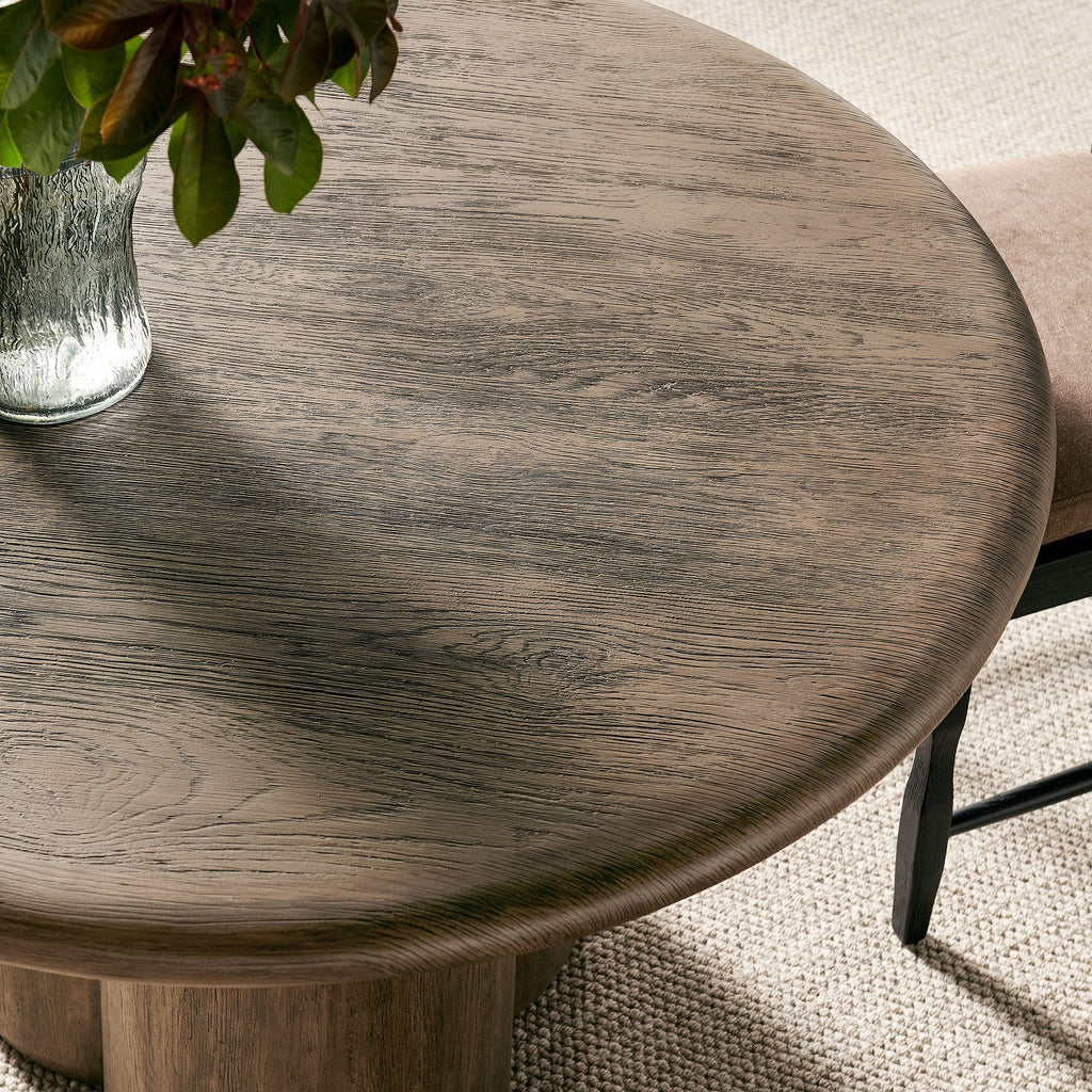 Tori 48 Inch Round Indoor and Outdoor Patio Dining Table - Weathered Walnut