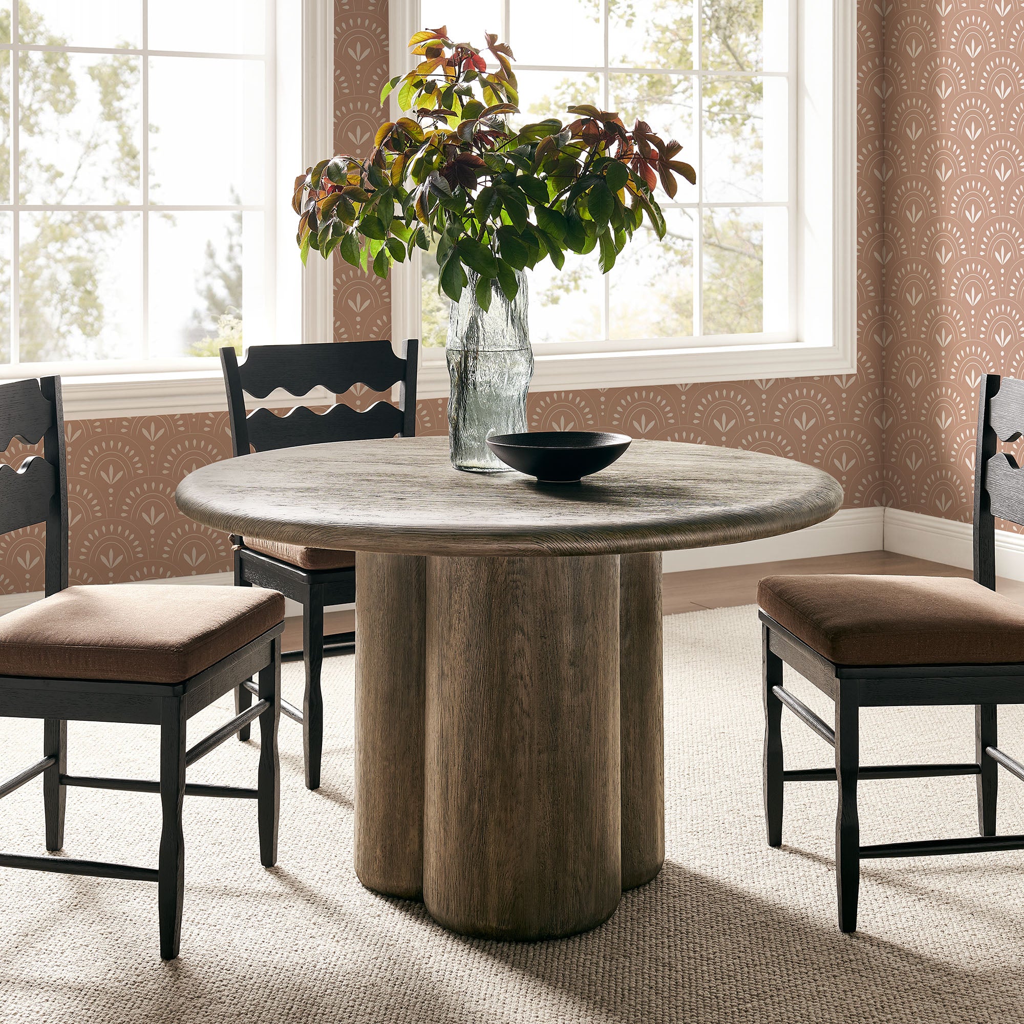Tori 48 Inch Round Indoor and Outdoor Patio Dining Table - Weathered Walnut