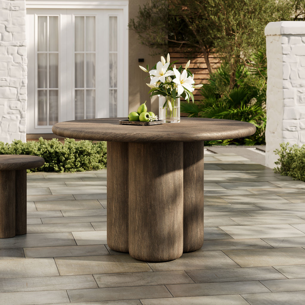 Tori 48 Inch Round Indoor and Outdoor Patio Dining Table - Weathered Walnut