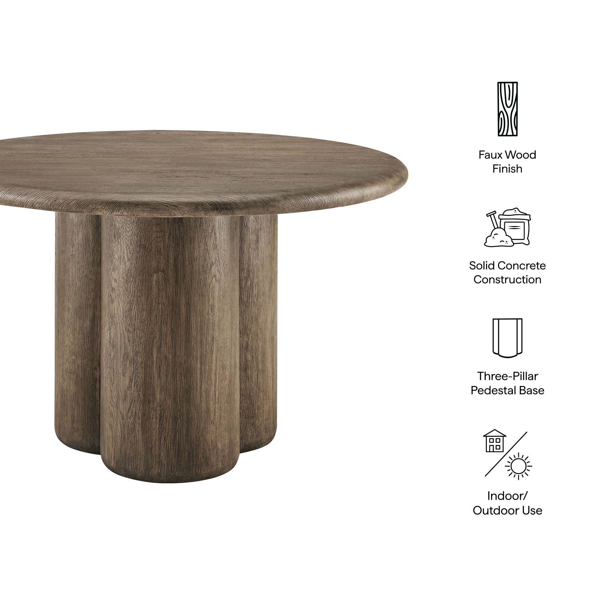 Tori 48 Inch Round Indoor and Outdoor Patio Dining Table - Weathered Walnut