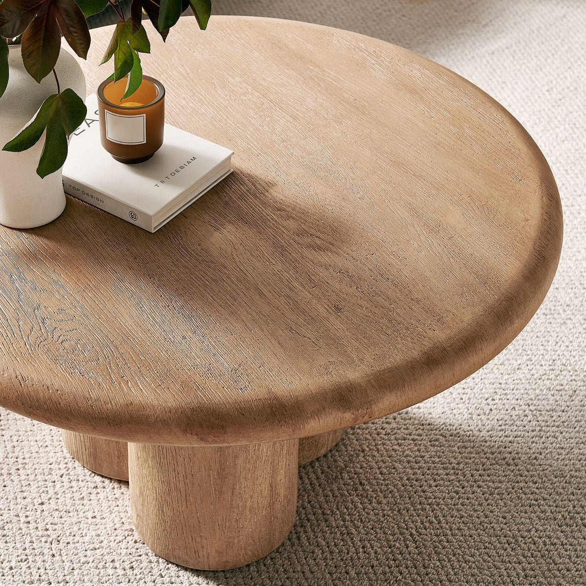 Tori 31 Inch Round Indoor and Outdoor Patio Coffee Table - Oak