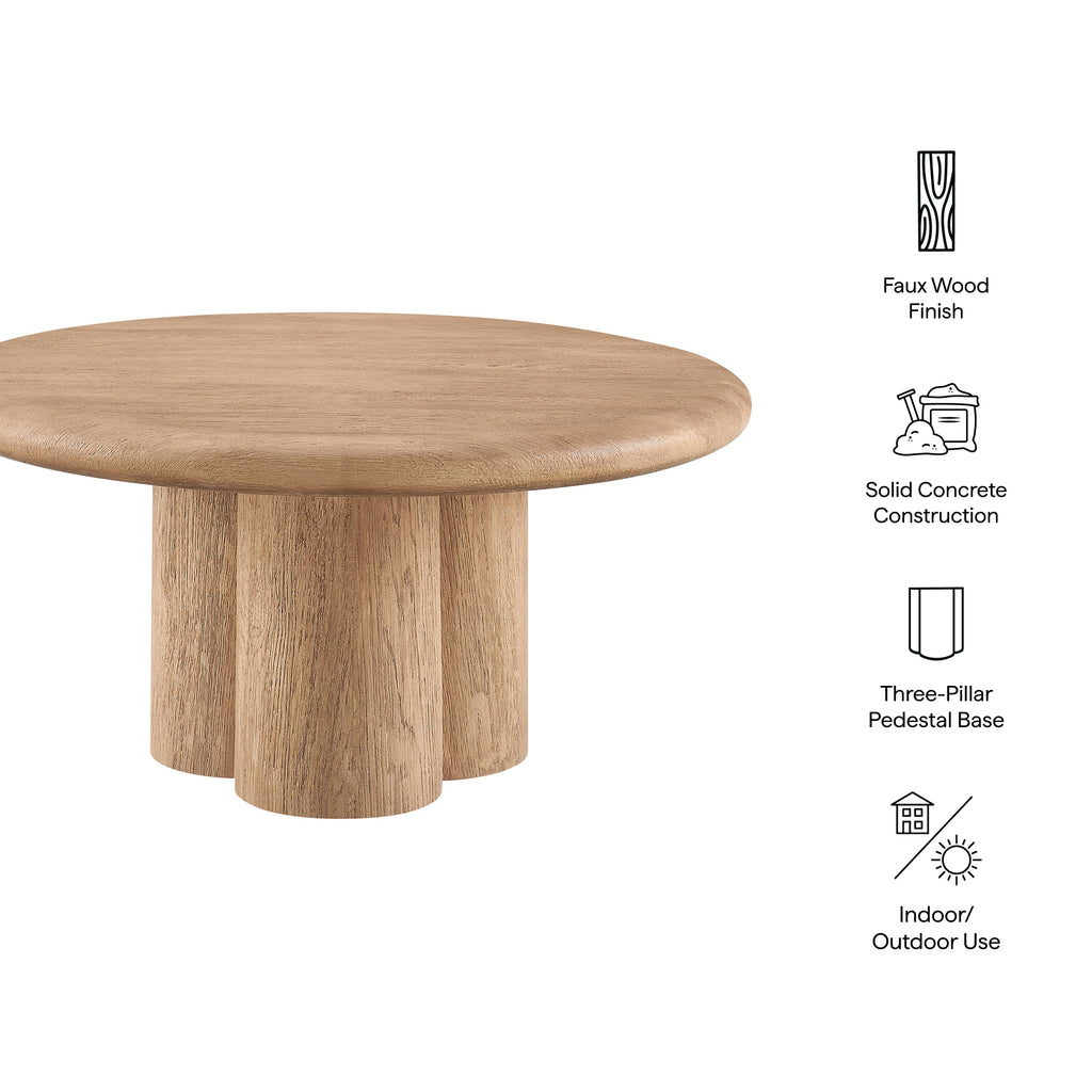Tori 31 Inch Round Indoor and Outdoor Patio Coffee Table - Oak