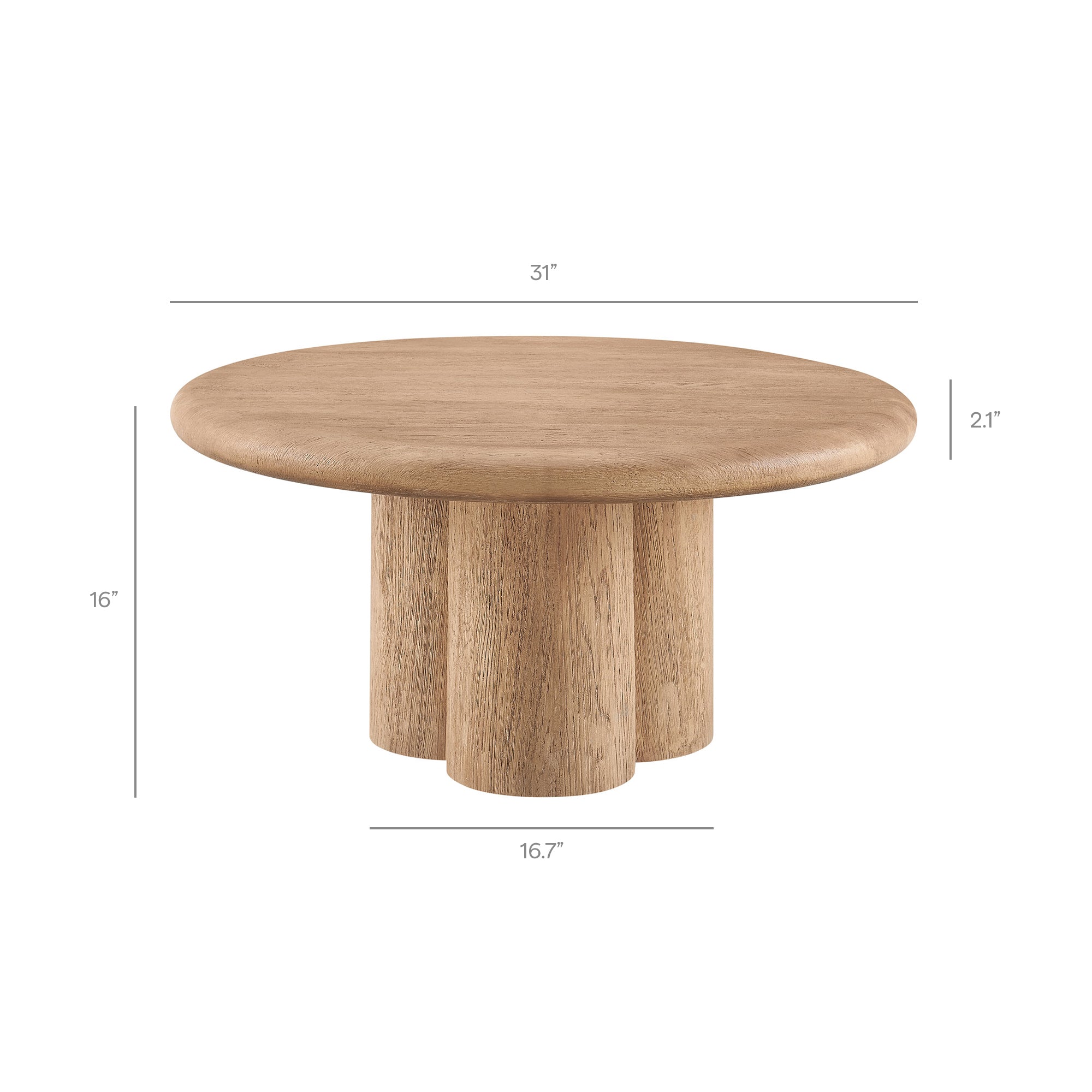 Tori 31 Inch Round Indoor and Outdoor Patio Coffee Table - Oak