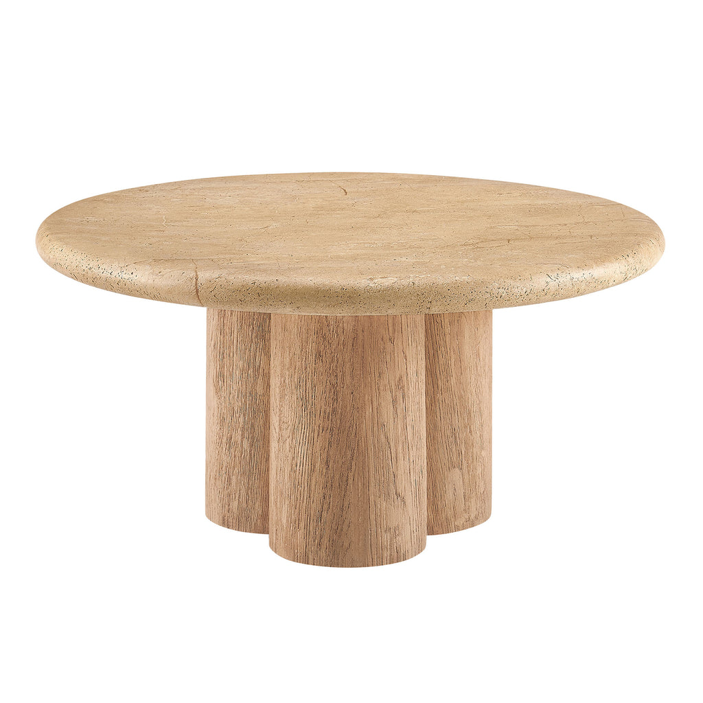 Tori 31 Inch Round Indoor and Outdoor Patio Coffee Table - Travertine