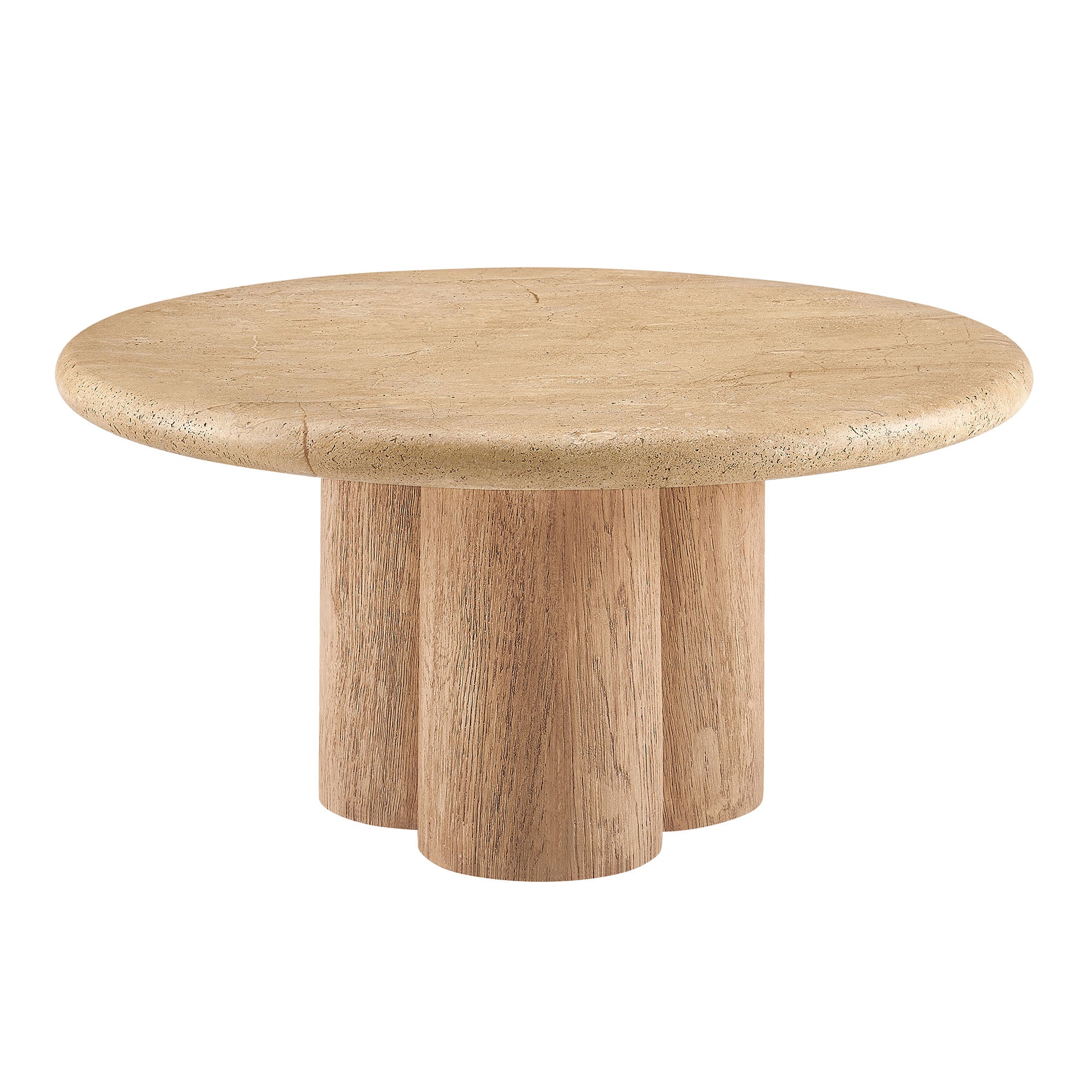 Tori 31 Inch Round Indoor and Outdoor Patio Coffee Table - Travertine