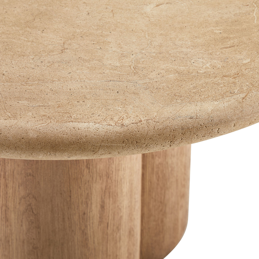 Tori 31 Inch Round Indoor and Outdoor Patio Coffee Table - Travertine