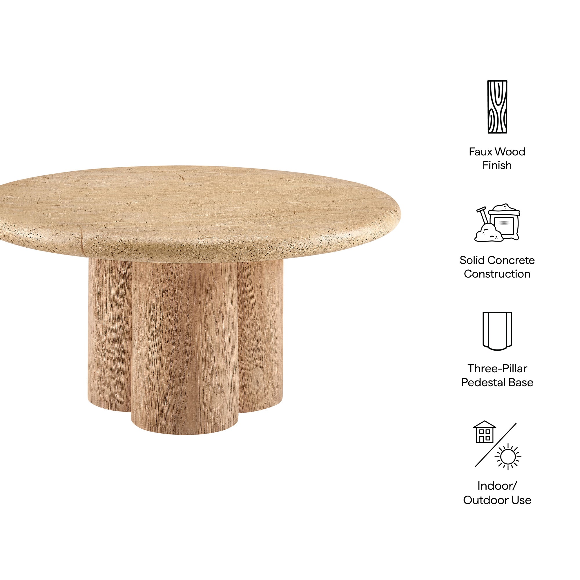 Tori 31 Inch Round Indoor and Outdoor Patio Coffee Table - Travertine