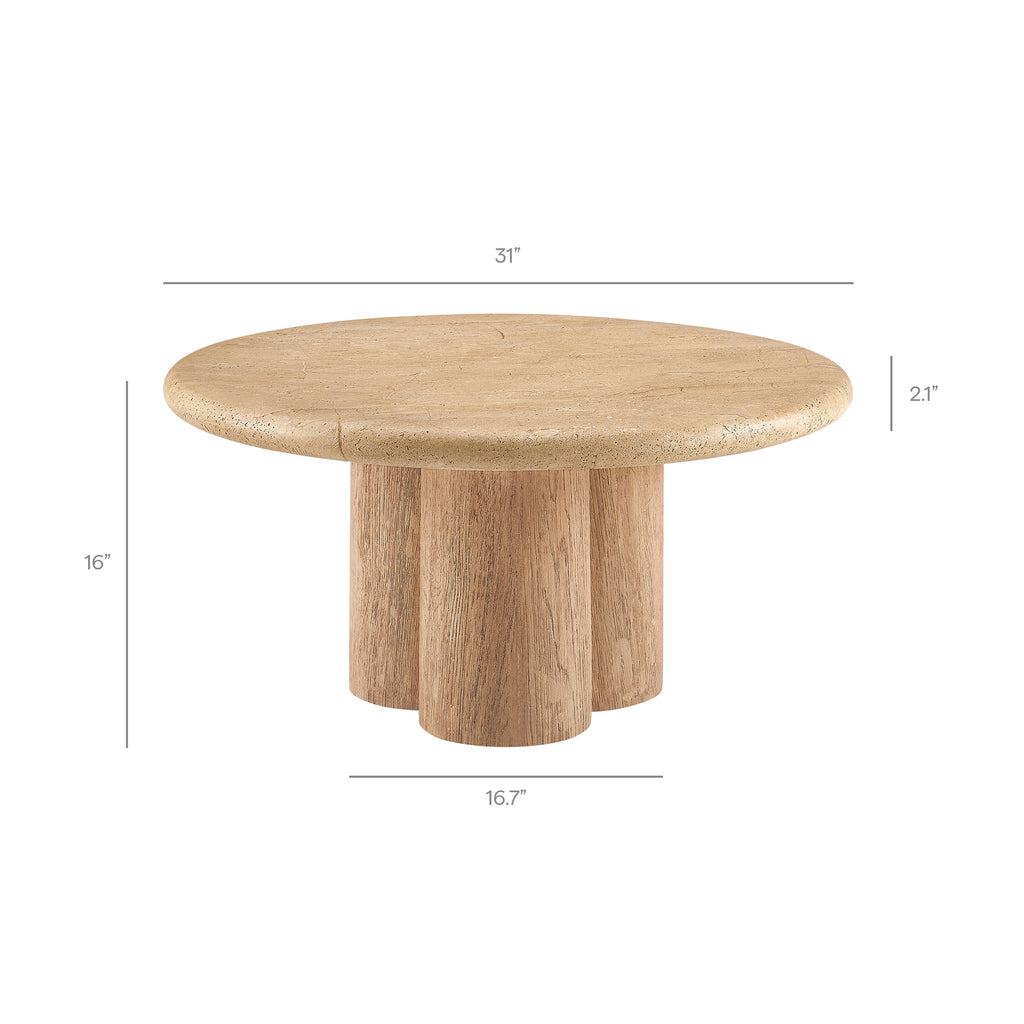 Tori 31 Inch Round Indoor and Outdoor Patio Coffee Table - Travertine