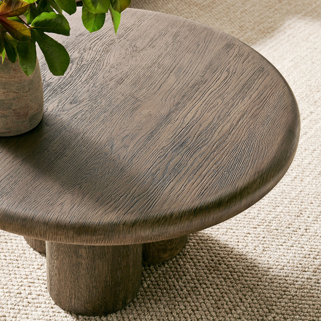 Tori 31 Inch Round Indoor and Outdoor Patio Coffee Table - Weathered Walnut