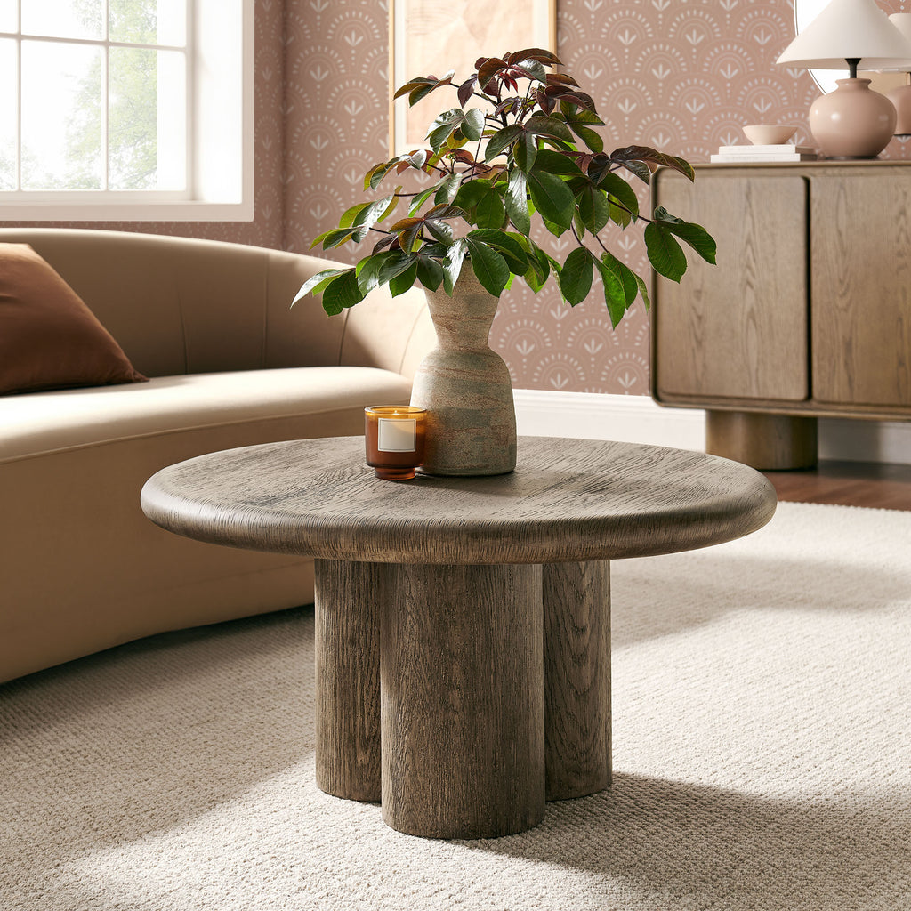 Tori 31 Inch Round Indoor and Outdoor Patio Coffee Table - Weathered Walnut