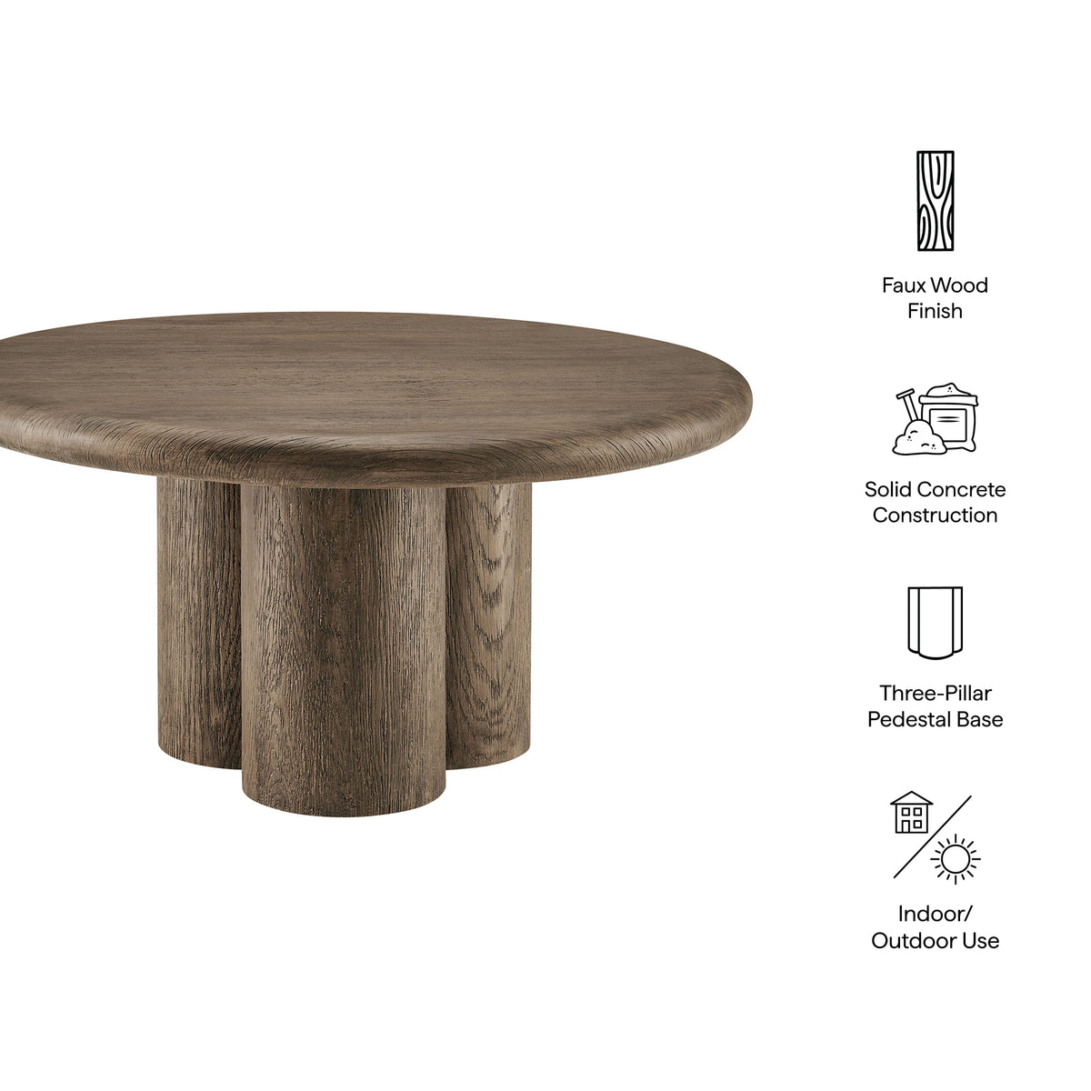 Tori 31 Inch Round Indoor and Outdoor Patio Coffee Table - Weathered Walnut