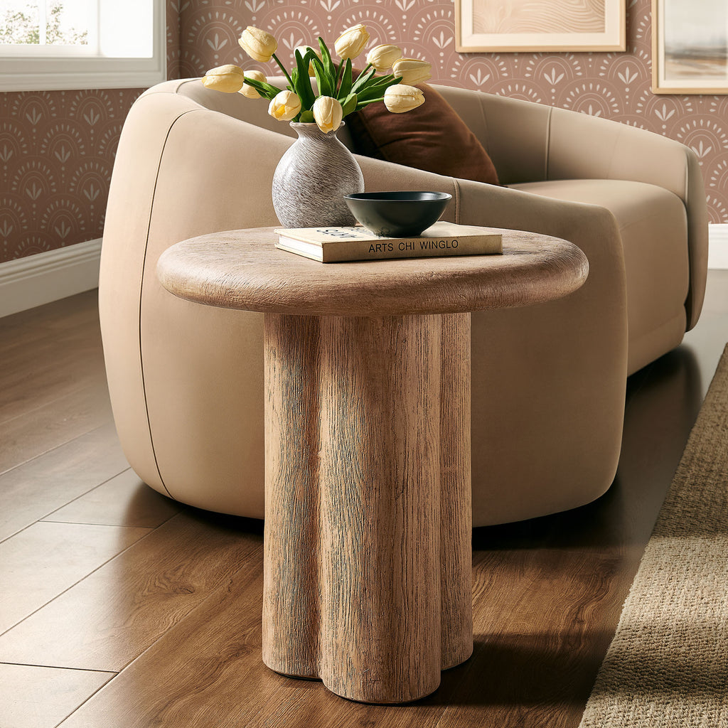 Tori 20 Inch Round Indoor and Outdoor Patio Side Table - Oak