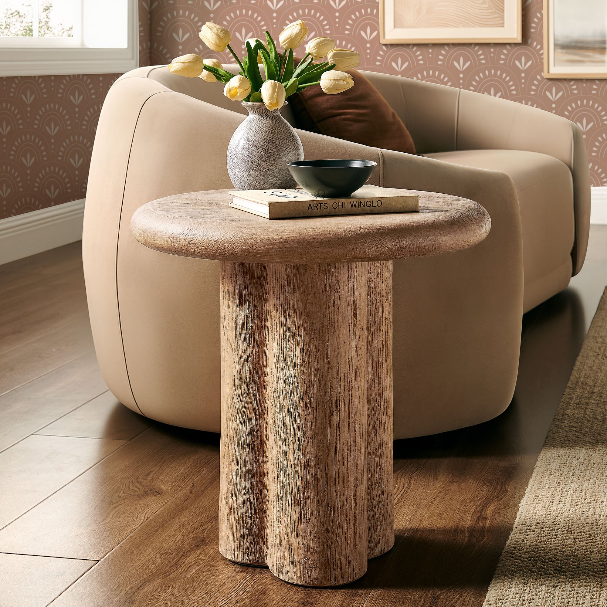 Tori 20 Inch Round Indoor and Outdoor Patio Side Table - Oak