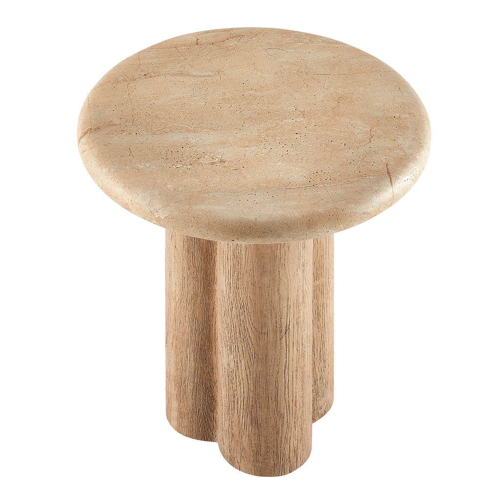 Tori 20 Inch Round Indoor and Outdoor Patio Side Table - Travertine