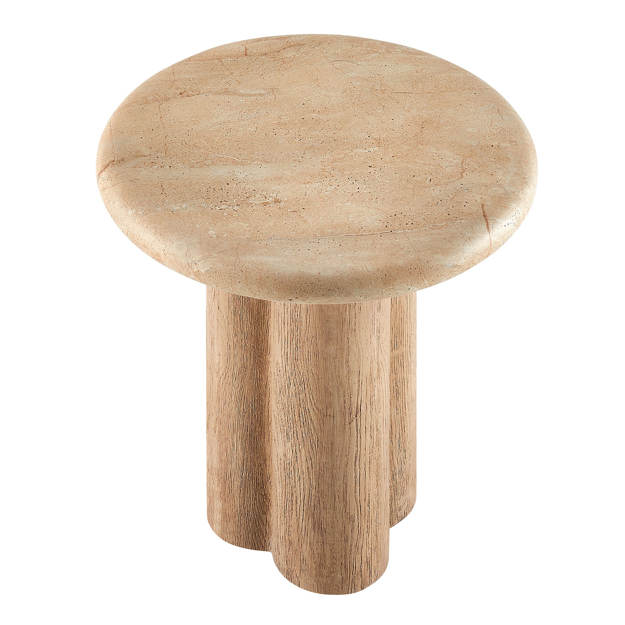Tori 20 Inch Round Indoor and Outdoor Patio Side Table - Travertine